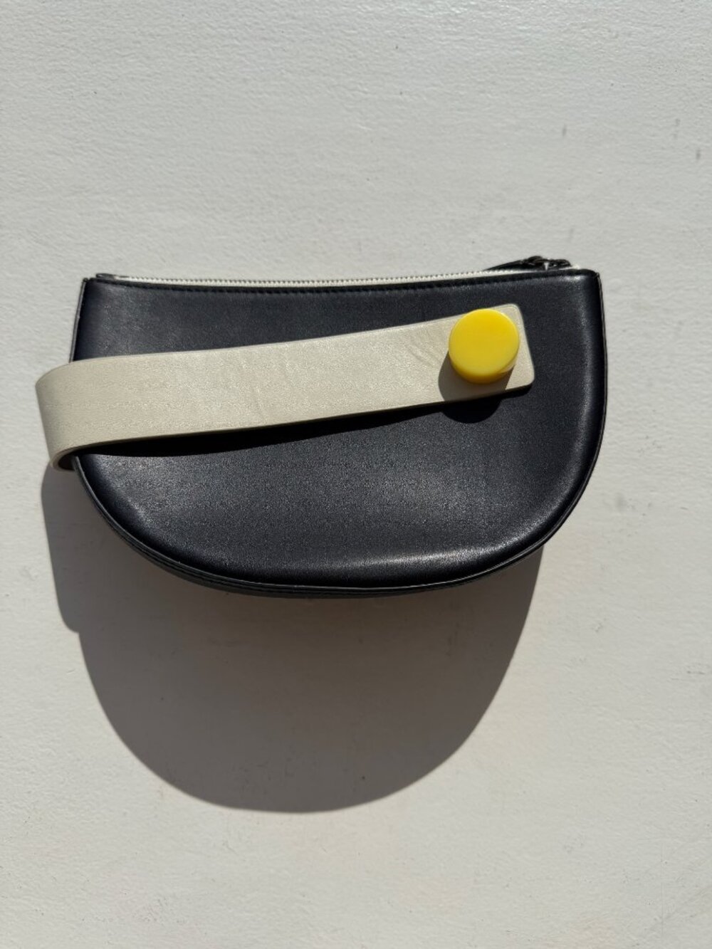 Matter Matters Black Leather Wristlet With Yellow Accent Strap